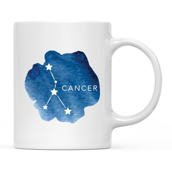 Koyal Wholesale Zodiac Blue Watercolor Ceramic Coffee Mug, Cancer