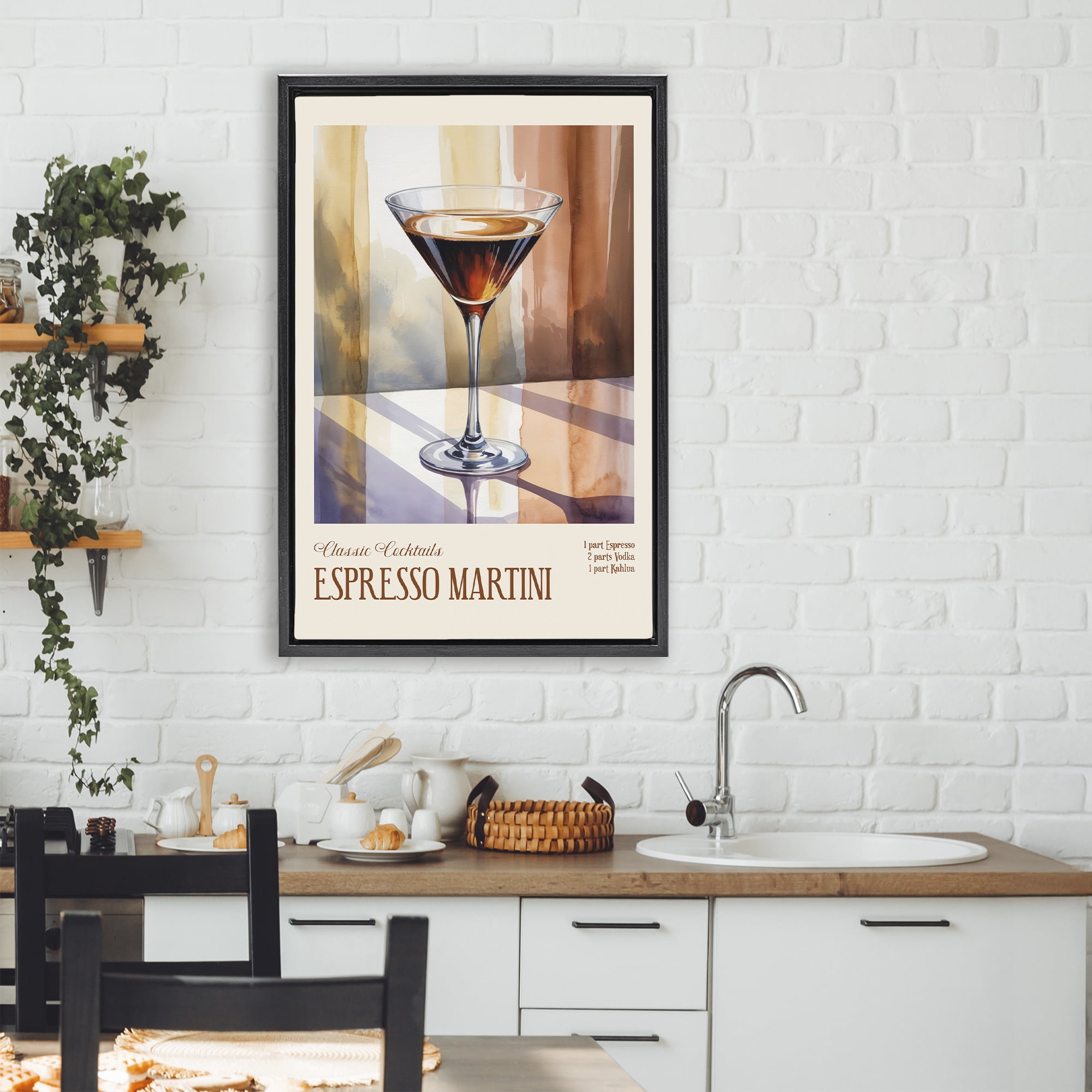 Stupell Industries Espresso Martini Sun Reflection Black Framed Floater Canvas Wall Art, design by Andreas Magnusson
