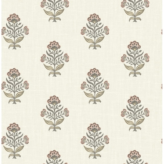 Chesapeake Hollyhock Rust Floral Crest Wallpaper