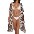 thumbnail image 3 of Xoenoiee Brown Cow Print Womens Kimono Cardigans Beach Cover ups Swimwear Short Sleeve Loose Casual Summer Tops Open Front Resort Wear, 3 of 7