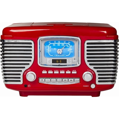 CR612B-RE Corsair Retro AM/FM Alarm Clock Radio and CD Player with Stereo Bluetooth Speakers, Red