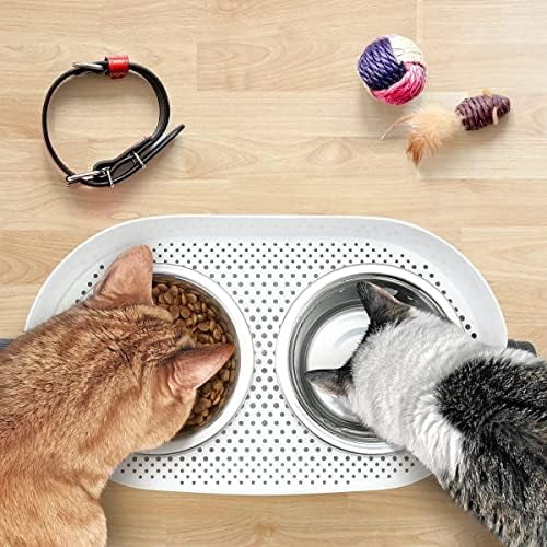 Height Adjustable Cat Elevated Bowls Stainless Steel Dog Food Water Bowls, Height Adjustable Cat Feeder Mess Proof Pet Feeding Bowls for Small to Large Size Cats