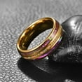 thumbnail image 3 of Men’s 8mm Gold Electric Gold Tungsten Ring Purple Shell Paper Broken Opal Inlaid, 3 of 5