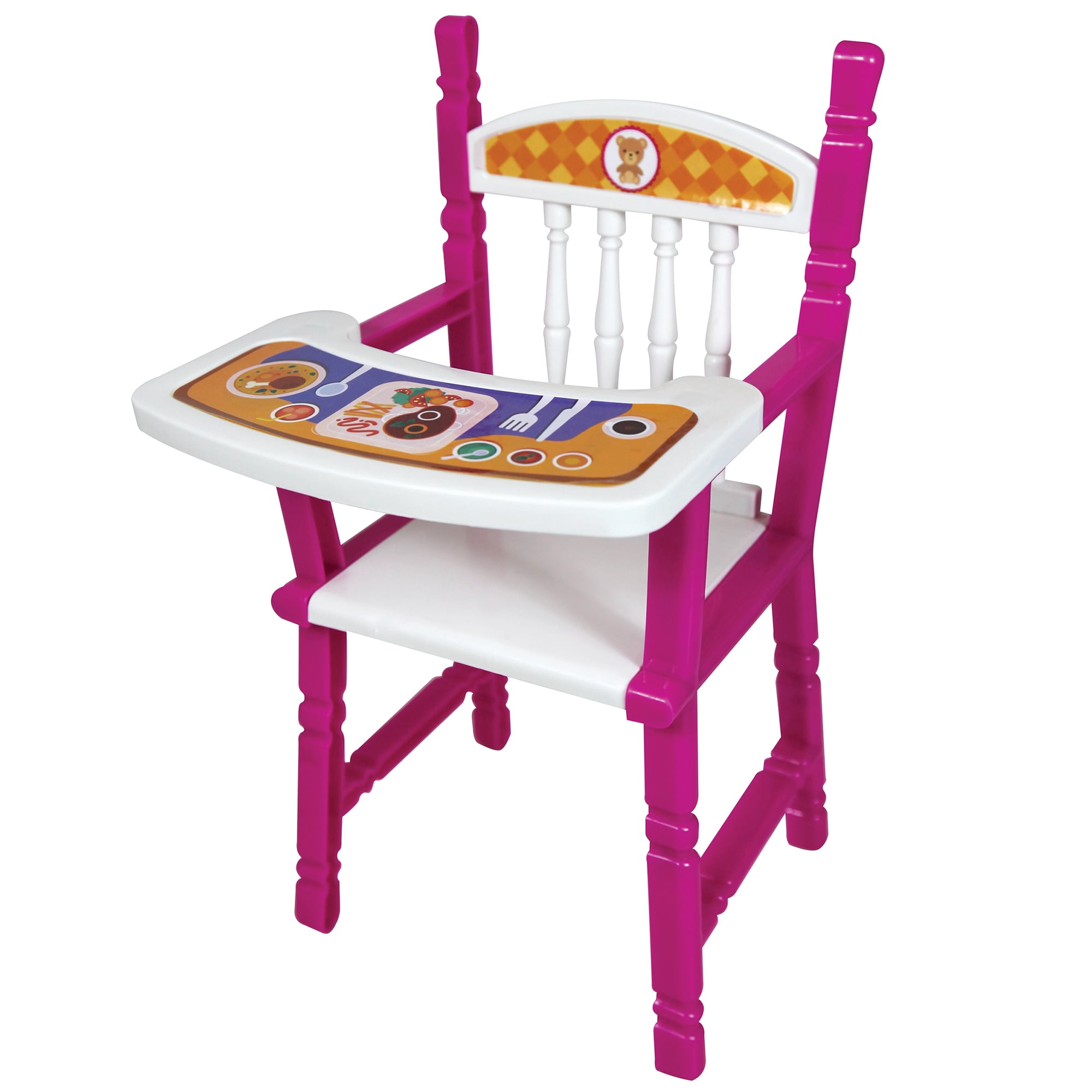 Lissi: 12" Doll Set: Stroller, Bed & Highchair - Blonde Hair - Pink-White-Animal - Feeding-Sleep-Travel Playset, Foldable Design, Kids-Toddlers Age 2+