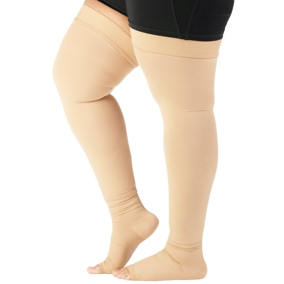 Pregnancy Toeless Compession Thigh High 20-30mmHg for Circulation - Beige, Large