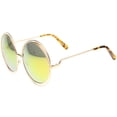 thumbnail image 3 of sunglassLA Unisex Women's High Fashion Oversize Wire Frame Mirror Lens Round Sunglasses (Gold / Orange Mirror) - 61mm, 3 of 4