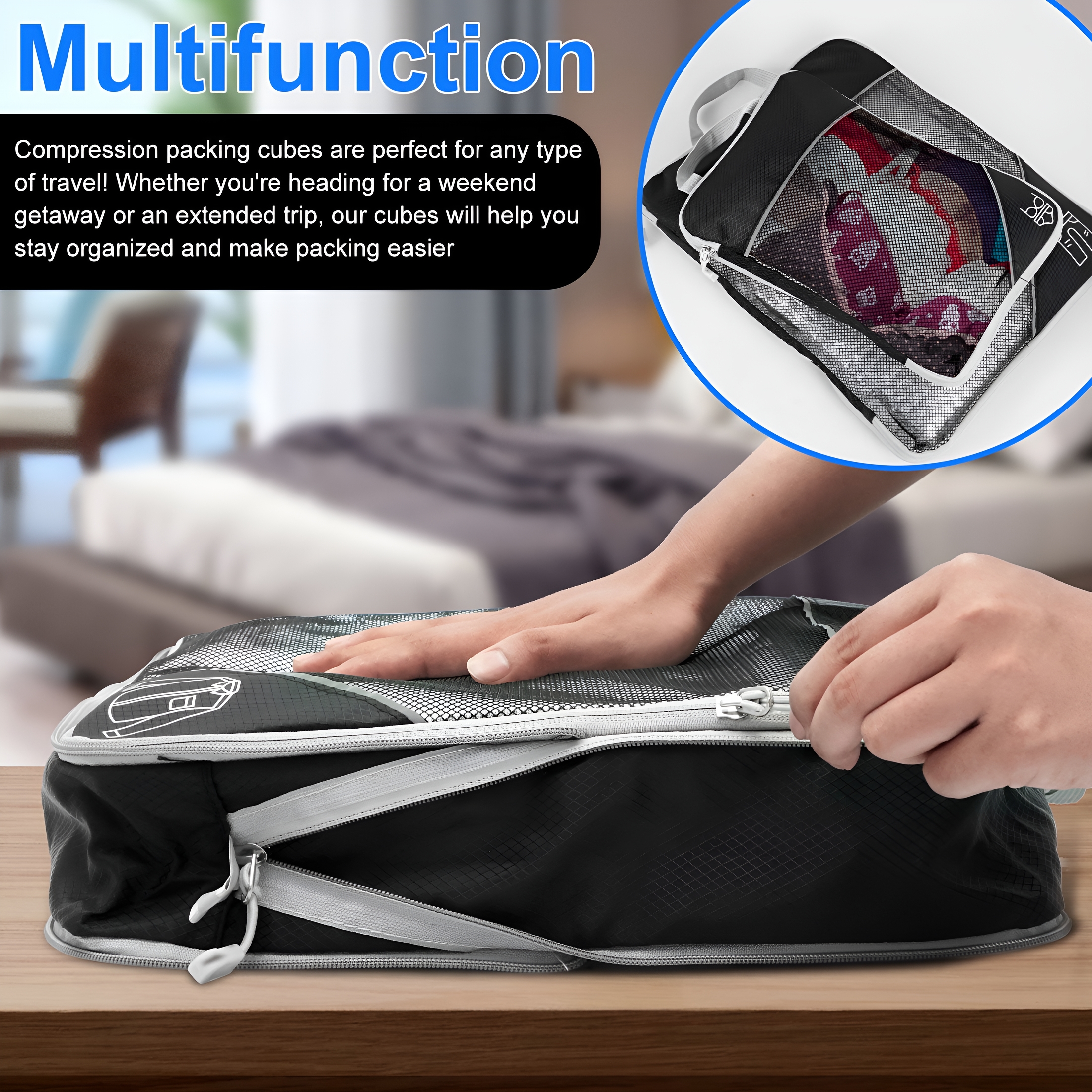 GASTROPOD 2026 New 5Pcs Compression Packing Cubes Lightweight Durable Travel Packing Cubes with Storage Bag Nylon Luggage Suitcase Organizer Bags Space Saving Packing Cubes for Travel Suitcase