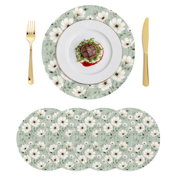 Round Placemats Summer Floral Wildflowers 15 inch Set of 4 Table Mats for Dining Table Farmhouse Botanical Sage Green Heat Resistant Non-Slip Kitchen & Home Decorative Place Mat Set