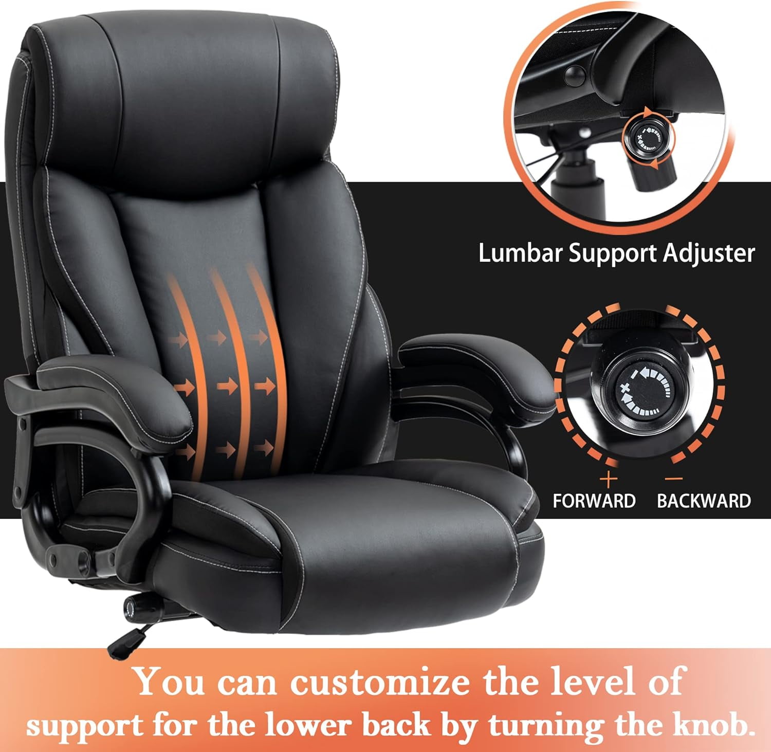 350lbs Big and Tall Office Chair - Adjustable Lumbar Support, Spring Cushioned High Back Executive Desk Chair for Ergonomic Comfort and Back Pain Relief