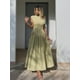 thumbnail image 2 of Vestido largo elegante de mujer, liso, con cuello Diagonal, diseño de telas combinadas con plisado, elegante, con una hilera de botones, manga corta, corte A, ropa de fiesta para mujer, 2 of 5