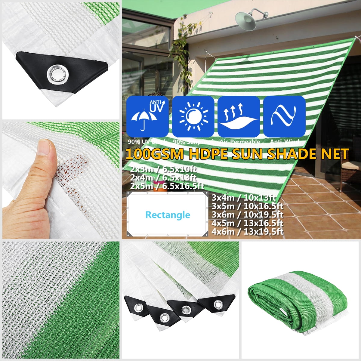 2x3m 100GSM Shade Net SunProof Sunscreen AntiUV Sunshade Outdoor