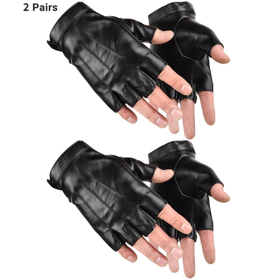 2 Pairs Fingerless PU Leather Driving Gloves, Half Finger Sport Gloves for Men Women