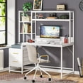 thumbnail image 3 of Tribesigns 55 Inch Computer Desk with 2 Drawers and Storage Shelves, White Office Desk with Hutch, Modern Study Writing Gaming Table Laptop Workstation for Home Office (White), 3 of 7
