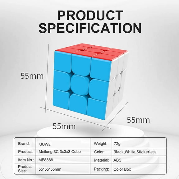 3x3x3 Speed Cube, Stickerless Magic Cube with Smooth Turning and Anti-Sticky Design