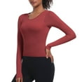 thumbnail image 2 of tarylea Women's Yoga Tops Ribbed Knit Crew Neck Tops Slim Fitted Tops Long Sleeve Shirts Athletic Sports Tops, 2 of 8