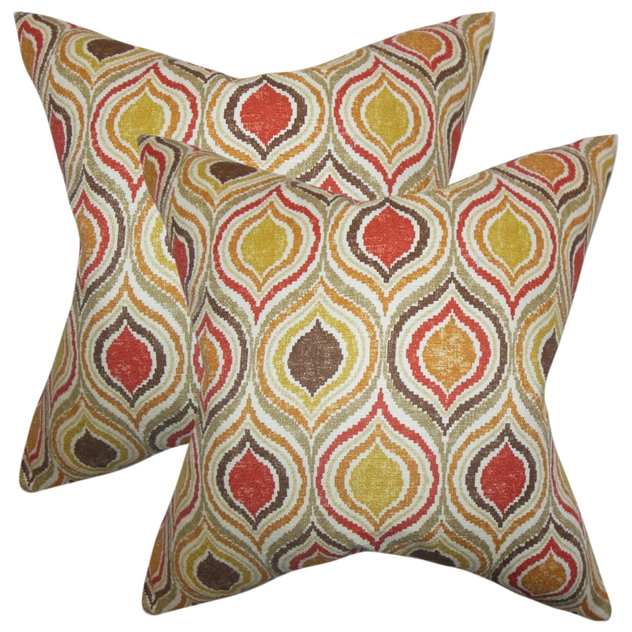 The Pillow Collection Set of 2 Xylon Geometric Throw Pillows in Orange ...