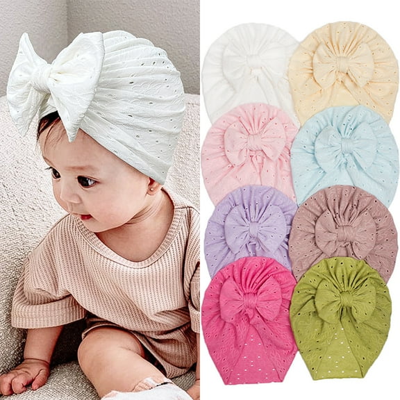 Yoyauz Baby Girl Breathable Cotton Hat Newborn Knot Hat Cute Donut Soft Bandana Bow Hat