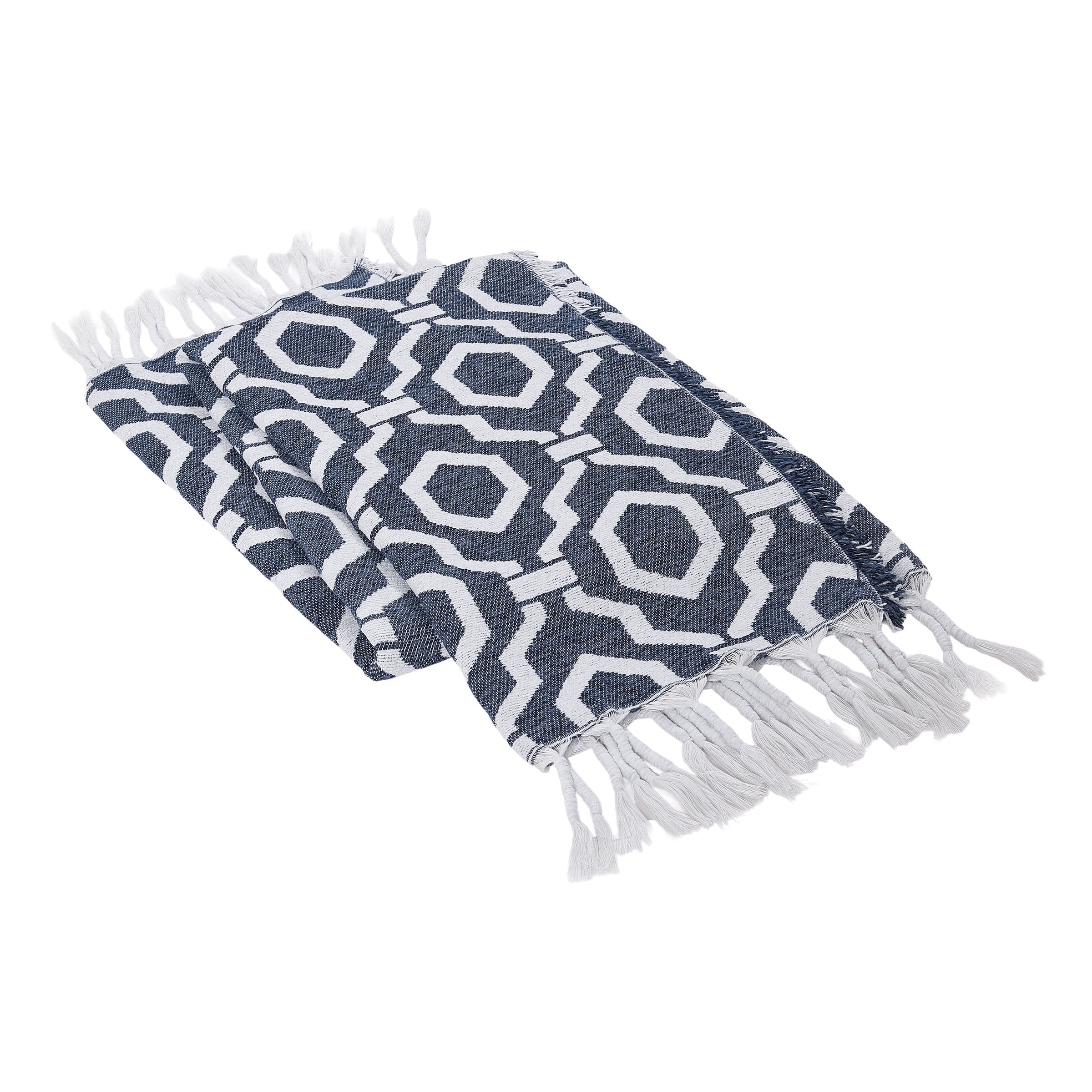OcleppoGeometric Jacquard Fringe Blue Throw 50'X60"