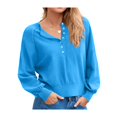 thumbnail image 3 of Suéter de Cuello Redondo con Botones para Mujer, Larga, Estilo Henley, Ideal para Otoño. Camisetas Tipo Jersey de Punto Suelto y Moderno. Azul XL, 3 of 7