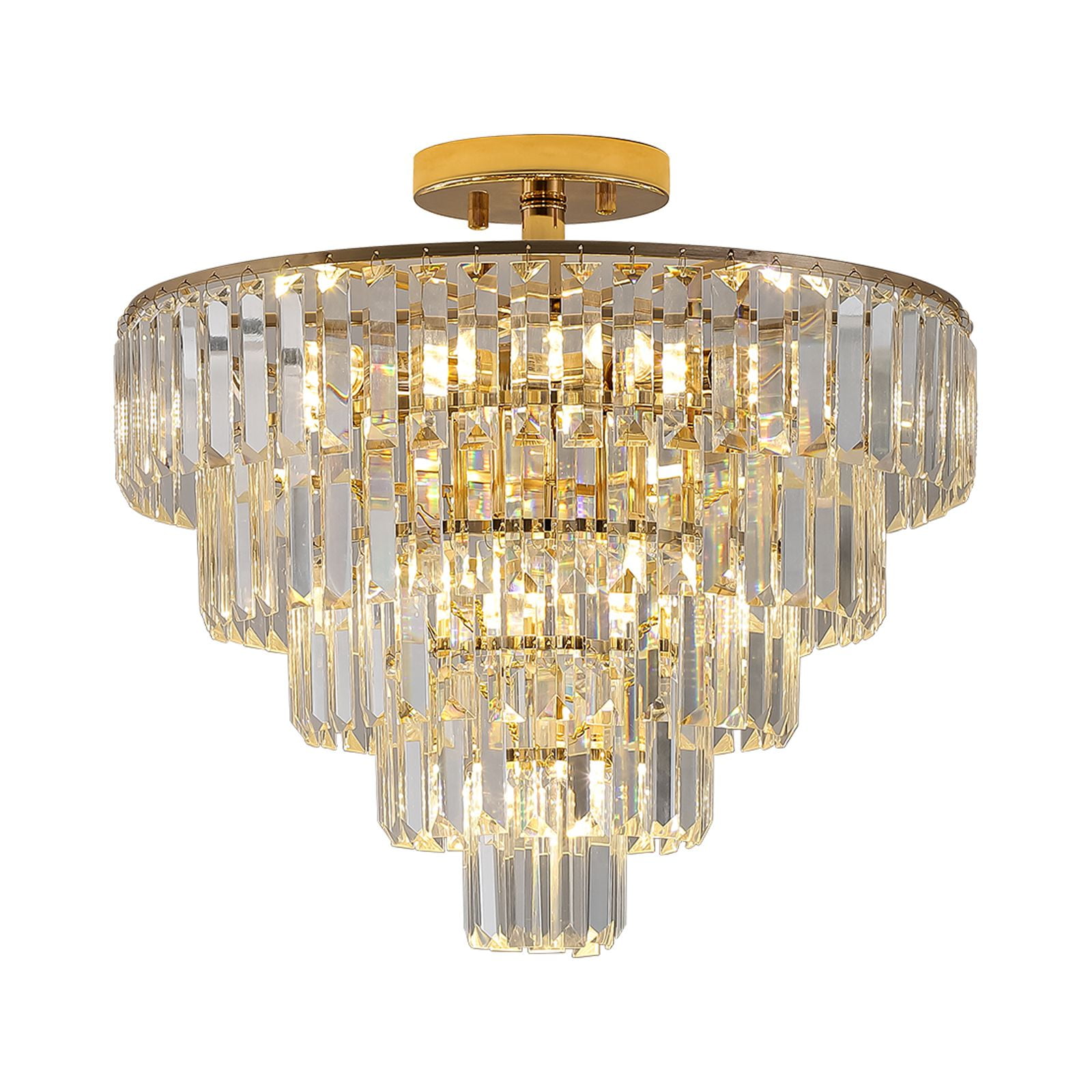 Large Contemporary Luxury Ceiling Lighting Gold Crystal Chandeliers,5-Tier 19.7in Round Semi Flush Mount Chandelier Light Fixture,for Living Room Dining Room Bedroom Hallway
