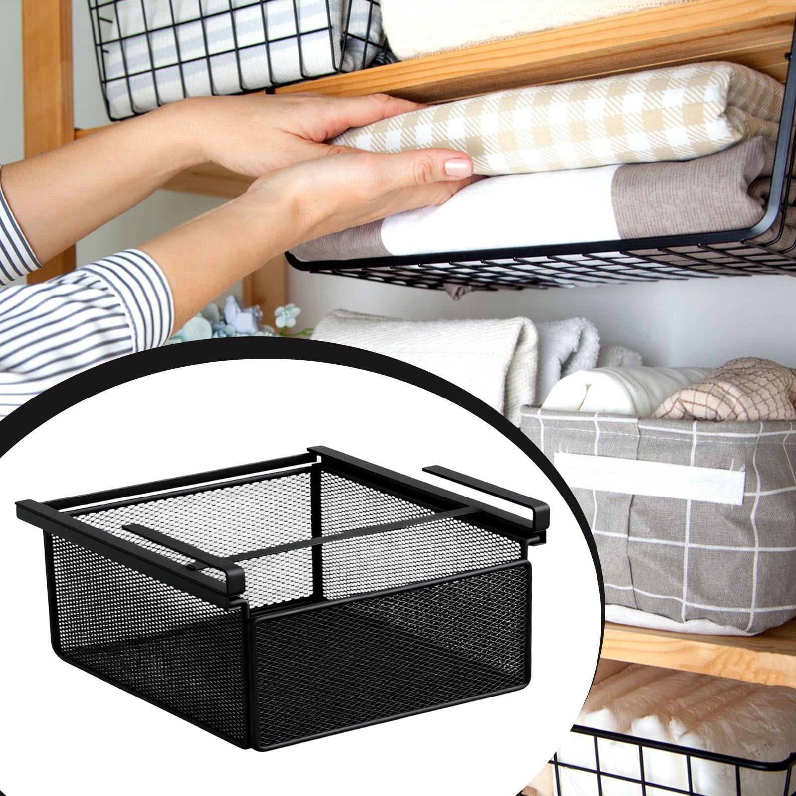 Baoblaze Removable Under-Shelf Storage Basket, Hanging Under-Desk Organizer, Drawer Tray, Black