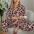 thumbnail image 5 of KLL Leopard Print Women's Long Sleeve Pajamas with Pants Sleepwear Loungewear 2 Set-Medium, 5 of 7