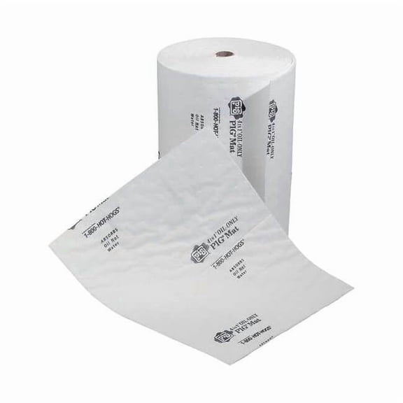 Pig Sorbent Roll, 17 gal, 16 in x 150 ft, Oil, White, Polypropylene MAT435