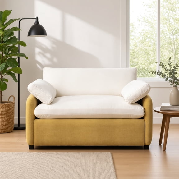 50"x43" Oversized Chenille Single Sofa Chair, Wide and Deep Seat Accent Chair, Modern Upholstered Comfy Armchair, Couch Lounge with Pillows for Living Room & Apartment,Cream Yellow