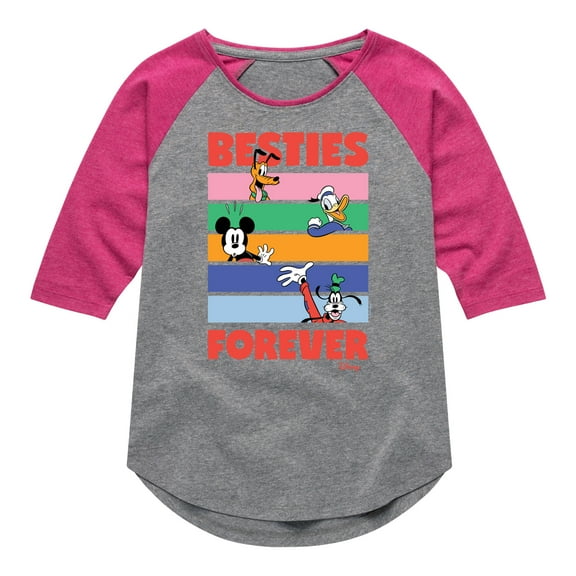 Disney - Pluto, Donald Duck, Mickey & Goofy - Besties Forever - Toddler & Youth Girls Raglan Graphic T-Shirt