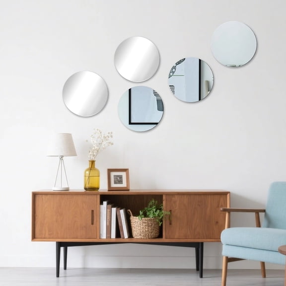 8 Pcs Round Table Mirrors, Silver Acrylic Self-Adhesive Shatterproof Mirrors for Centerpieces, Home and Commercial Decor