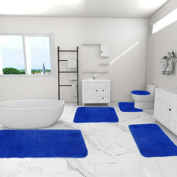 Juego de 5 alfombras de baño de color liso, universales, suaves, de pelo largo, con absorción de agua, antideslizantes, gruesas, lavables a máquina, fáciles de secar, de colores oscuros.