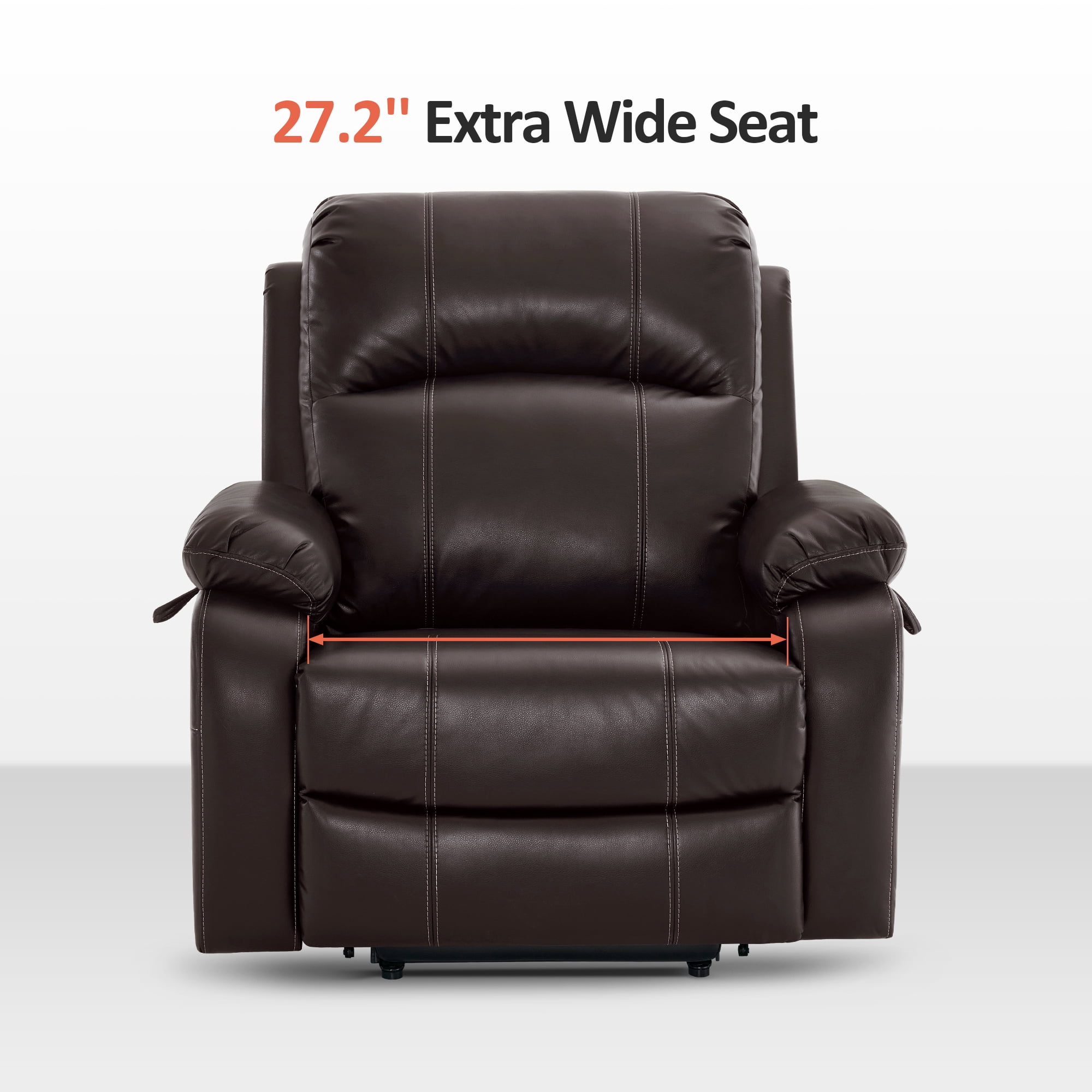 MCombo 27.2'' Extra Wide Seat Power Lift Recliner Chair with Massage and Heat for Short People, Faux Leather R7410 (Dark Brown, Wide)
