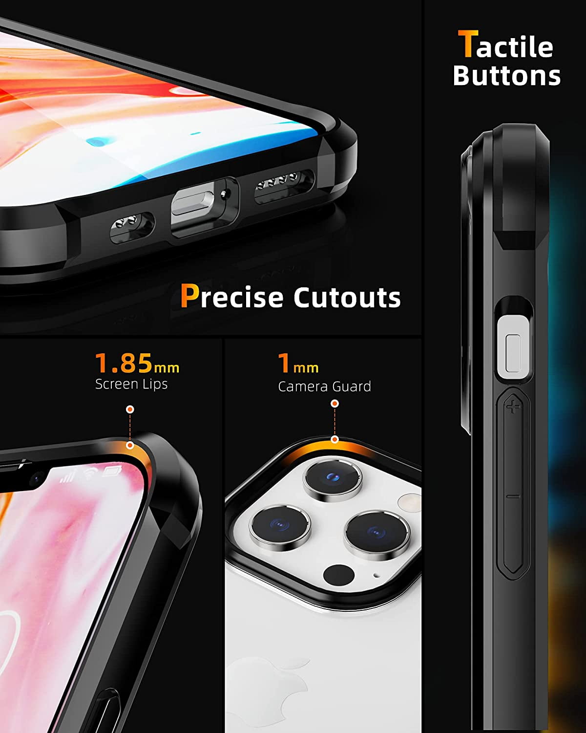 CaseBorne R Series Case for [iPhone 13 Pro Max] Aluminum Frame Clear Backplate - Black