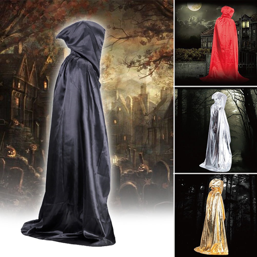 Unisex Hooded Cloak Cape Halloween Cosplay Costume Witch Long Robe Fancy Dress 