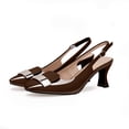 thumbnail image 2 of YOWMNS Women's Low Heel Slingback Square Toe Pumps Buckle Strap Patent Leather Metal Decoration Elegant Comfortable Dress Shoes (Brown,8.5), 2 of 5