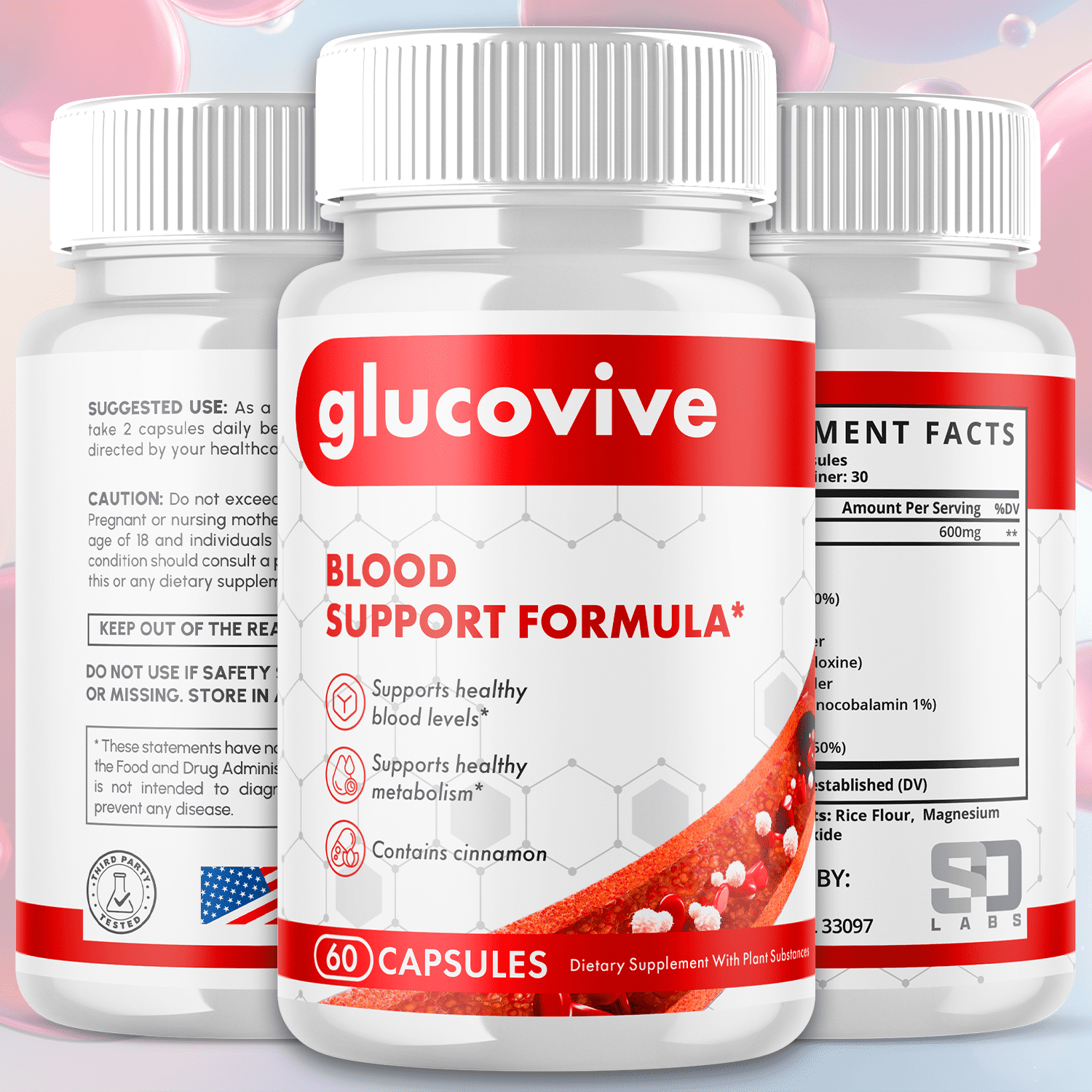 Glucovive Blood Balance Support Pills Advanced Formula Vitamin Supplement Gluco Vive 180 Capsules
