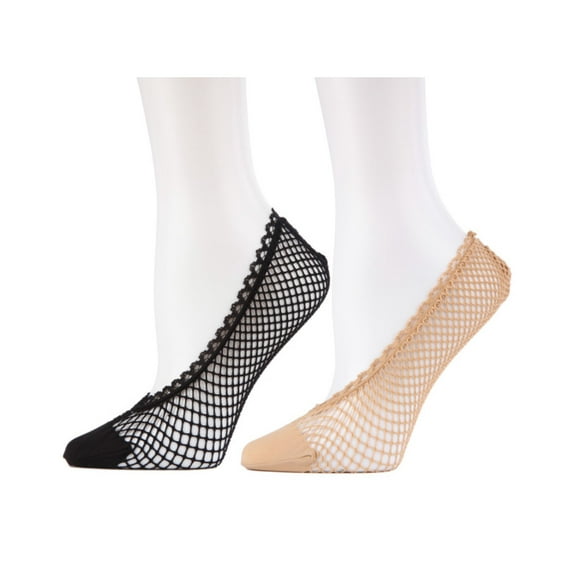 MeMoi Knit Net Fishnet Sock Liners 2 Pack - Womens - Female, One Size, Black-Black