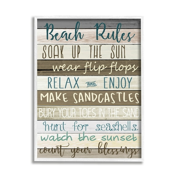Stupell Industries Nautical Fun Beach Rules List Rustic Boardwalk Sign , 11 x 14,Design by Kimberly Allen