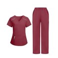 thumbnail image 2 of 2025 Medical Scrubs Uniform for Women - Tops & Straight Leg Pants with 8 Pockets, Soft Stretch, Easy Care Red XXL, 2 of 4