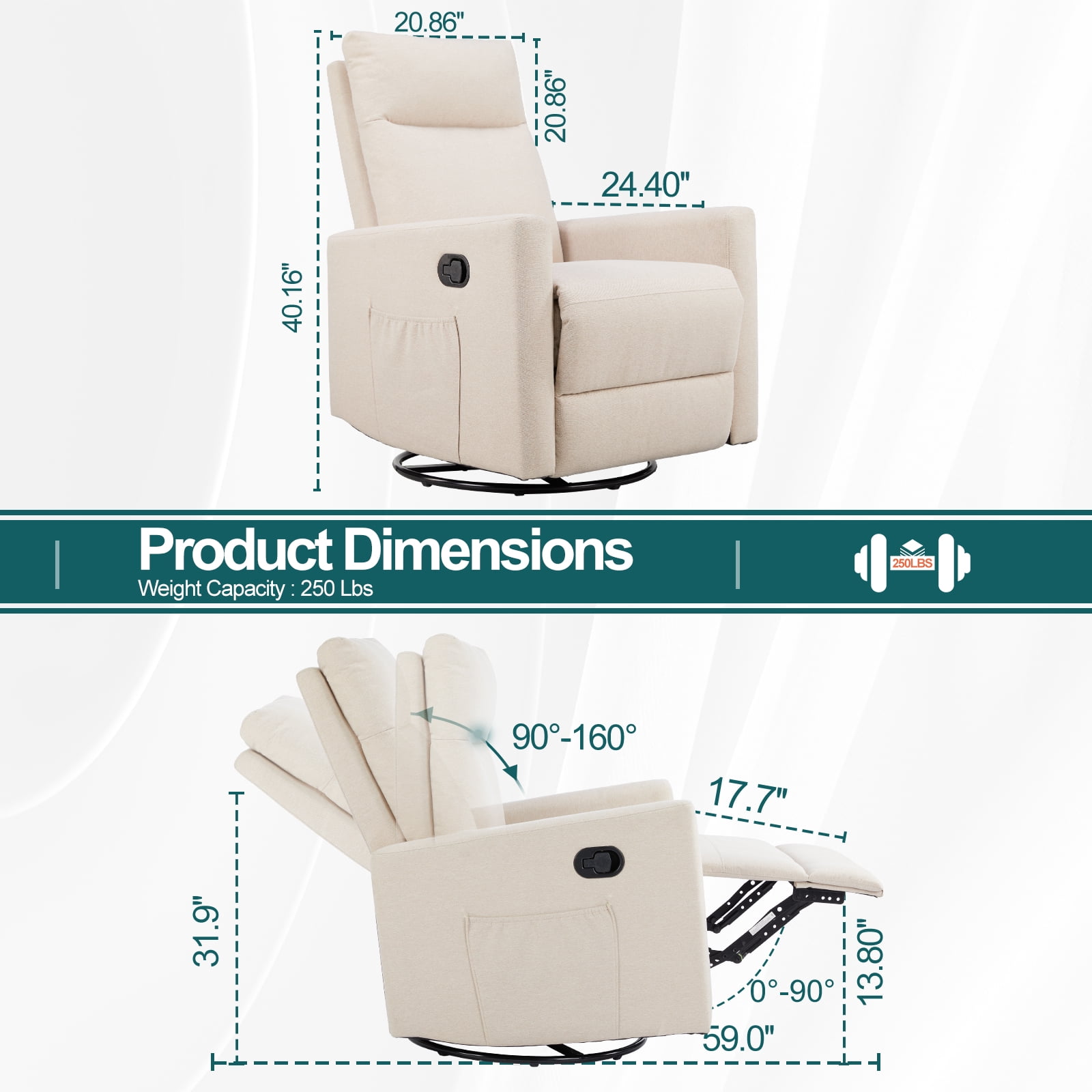 JOINSUN Cozy Swivel Nursery Chair – Silent Gliding Recliner with Footrest, Ideal for Feeding, Cuddling & Napping, Beige