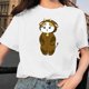 thumbnail image 2 of Camiseta blanca informal con cuello redondo y manga corta con estampado de gato bonito para mujer Pompotops hkajfhjk459258, 2 of 5