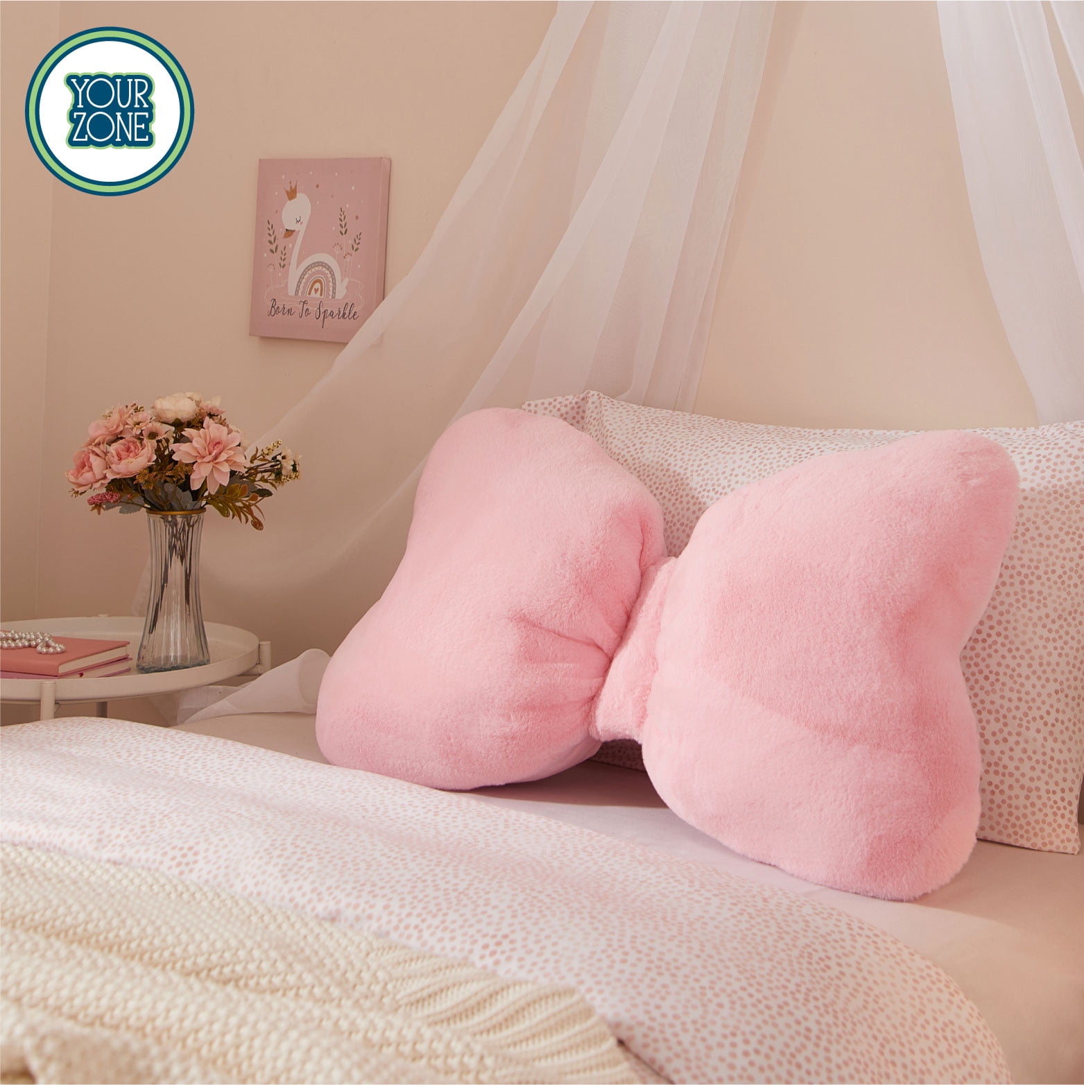 Your Zone Bow Shaped Plush Body Pillow, Pink, Soft & Cozy