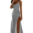 thumbnail image 3 of Hvot&aat Womens Spaghetti Straps Cowl Neck Satin Maxi Dress Sexy Backless Ruched High Slit Wedding Guests Cocktail Dresses, 3 of 6