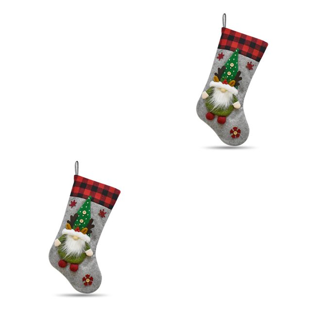 Bearachild Calcetines de Navidad a cuadros suaves, decoración de muñecas sin rostro, medias no tejidas de Navidad, bolsa colgante para ancianos, verde 2Conjunto