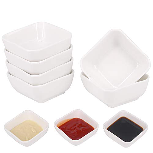 Soy BBQ and other Party Dinner Delling Ultra-Strong 3 Oz Ceramic Dip Bowls Set White Dipping Sauce Bowls/Dishes for Tomato Sauce Set of 6 