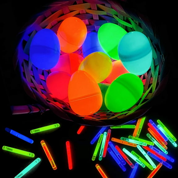 GIFTEXPRESS 50 Easter Eggs  50 Glow Sticks For Easter Egg Hunts, Assorted Colors Glow in The Dark Eggs, Plastic Eggs with Glow in Dark Sticks for Easter Egg Hunts, Easter Basket Stuffers, Bunny Party