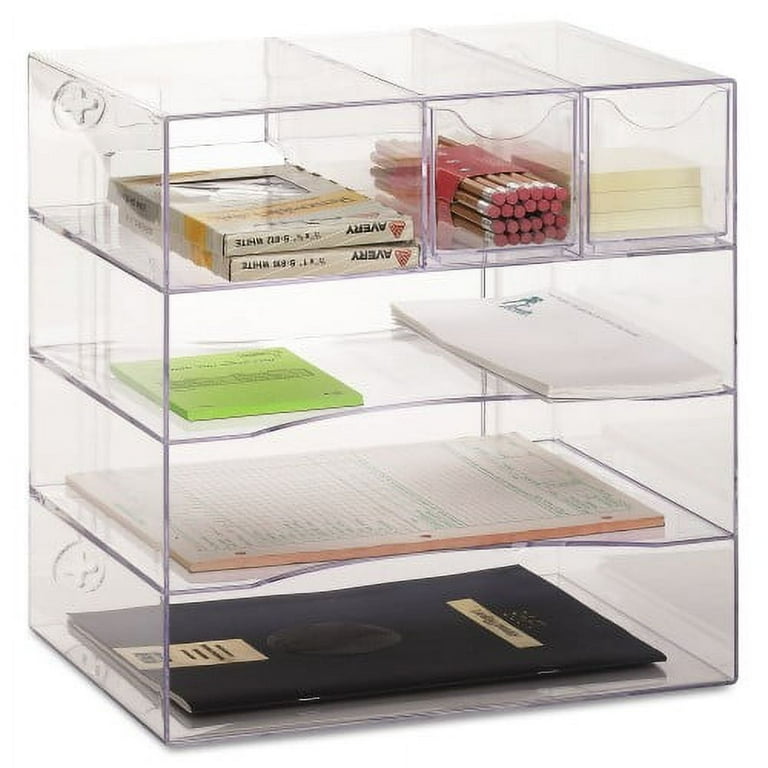 Optimizers Four-Way Organizer with Drawers, 6 Compartments, 2 Drawers, Plastic, 10 x 13.25 x 13.25, Clear Optimizers Four-Way Organizer with Drawers, 6 Compartments, 2 Drawers, Plastic, 10 x 13.25 x 13.25, Clear