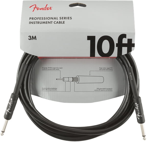 Fender 10-Foot Original Instrument Cable, Straight-Straight, Black - 3 Pack