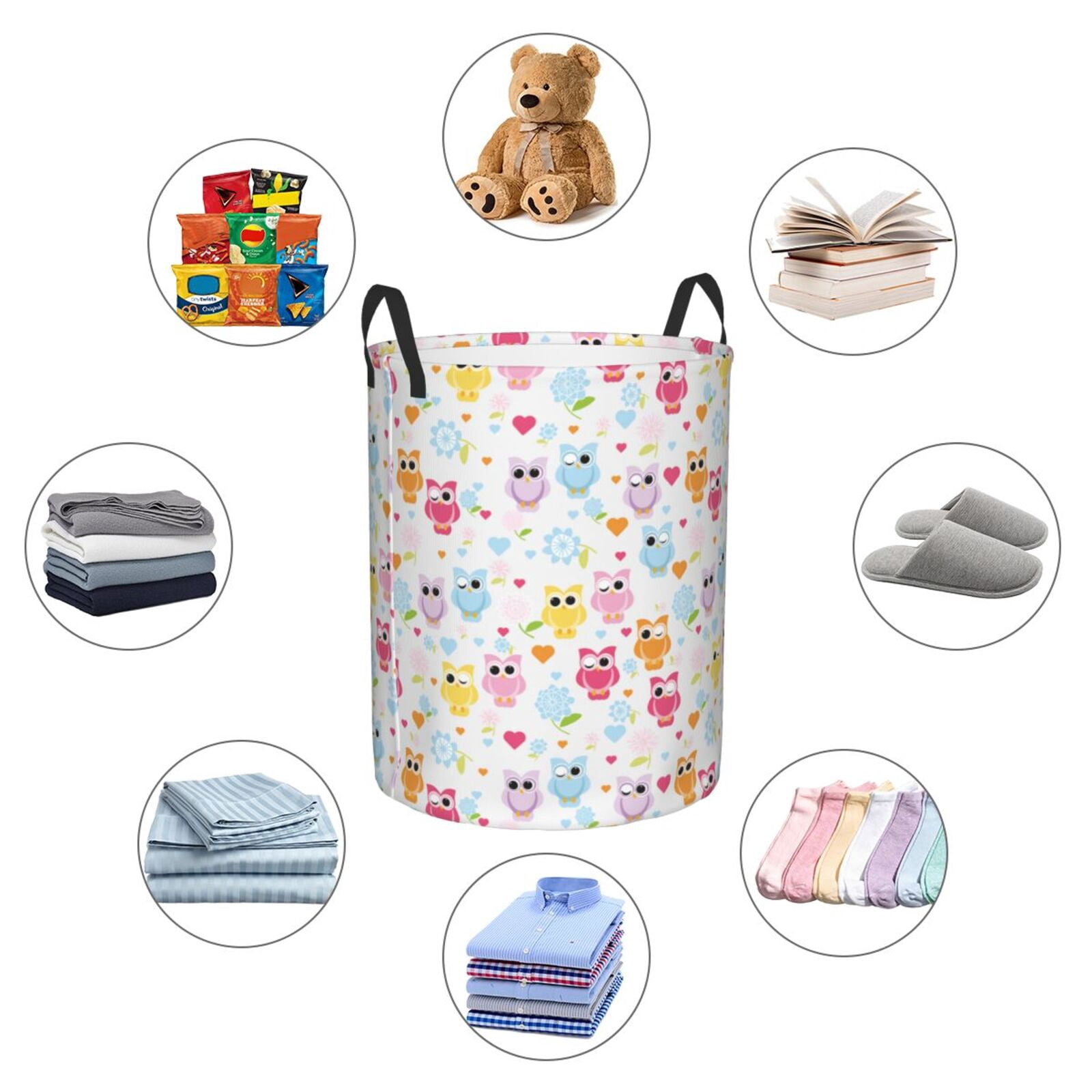 Large Laundry Basket with Handles - Cute Owl Kids Baby Dirty Clothes Laundry Hamper for Bedroom Aesthetic