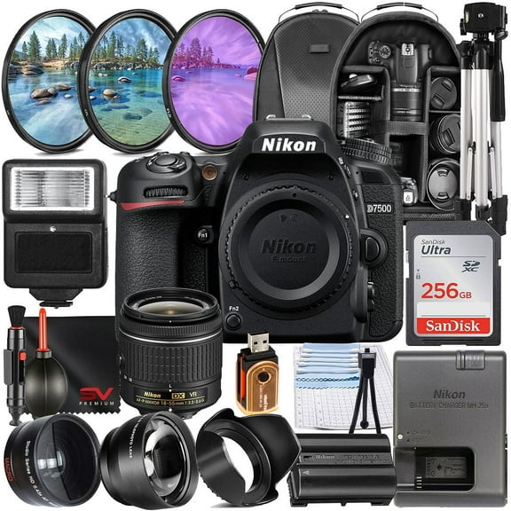 Nikon D7500 Mirrorless Camera with 18-55mm Lens   SanDisk 256GB Memory Card   Full Size Tripod   SV Premium Accessory Bundle (International Version)